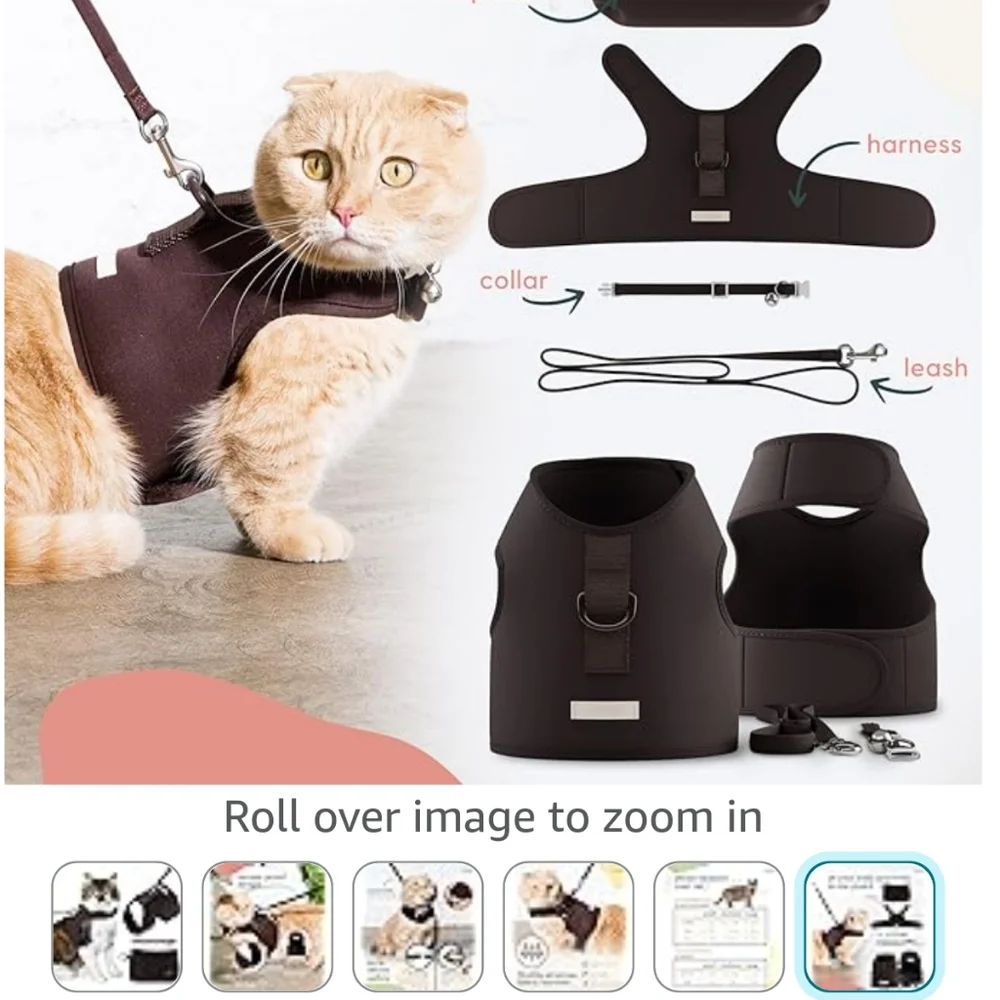 Large brown cat harness,collar and leash (7)